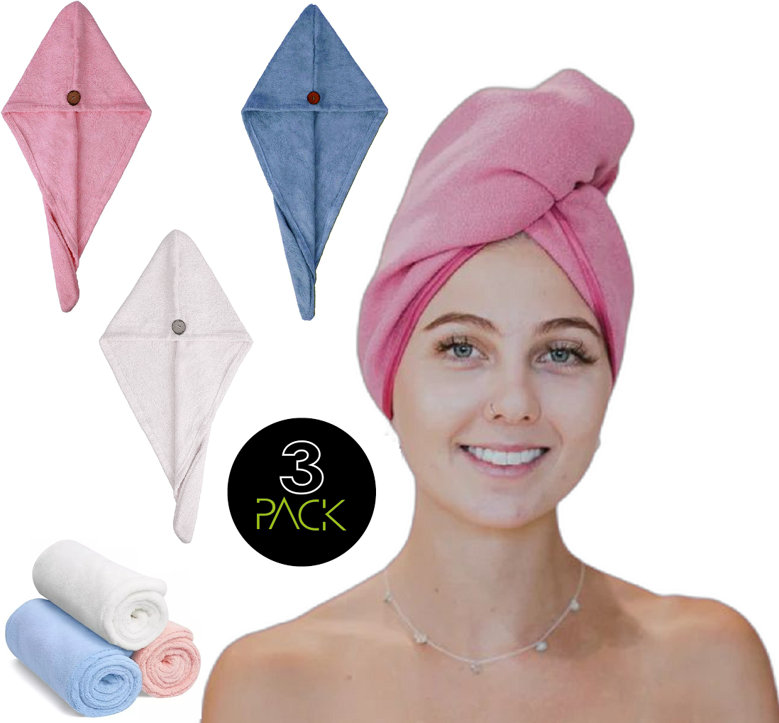 Hair Towel Wrap 3 Pack Hair Towel Turban Turbie 100% Cotton Hair Twist Turban