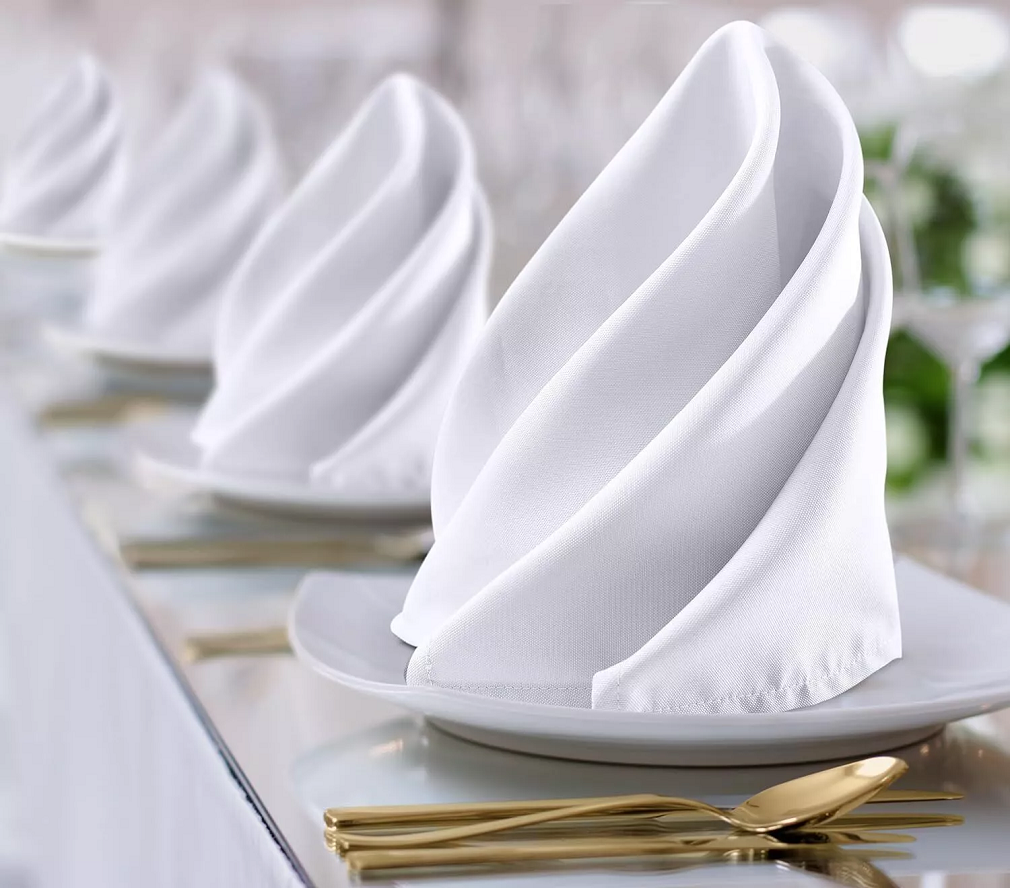 Table Linen: 12 x White Cotton Napkins; 100% Egyptian Cotton; 250 TC