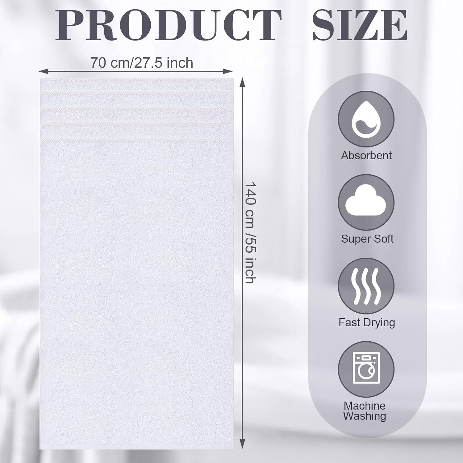 Luxurious Soft White Bath Towels Egyptian Cotton 600GSM Hotel Grade 70 X 130 cm