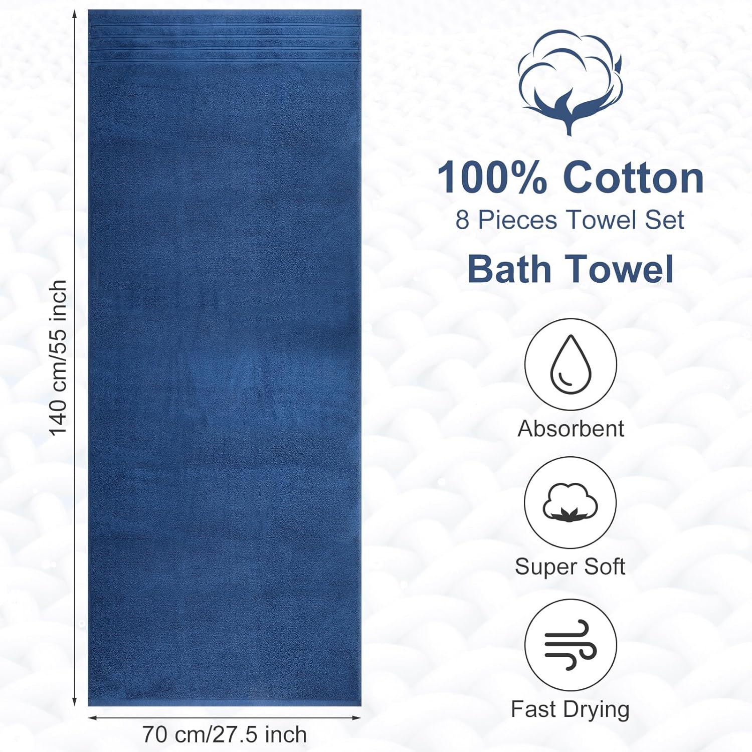 Pack of 8 Large Big Bath Towels Sheets 100% Egyptian Cotton Large Size Bathroom Towels - Towelsbay