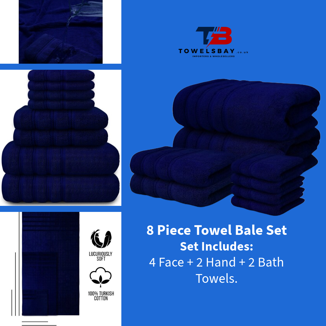 Blue 8 Piece Towels Bale Set Super Soft & Absorbent for Multipurpose use