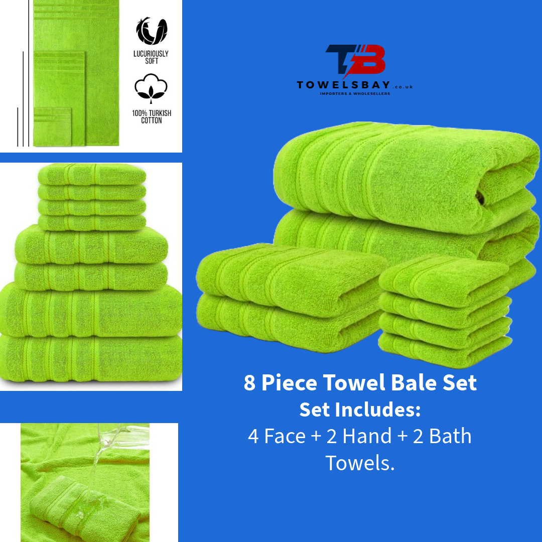 Lime Green 8 Piece Towels Bale Set Super Soft & Absorbent for Multipurpose use