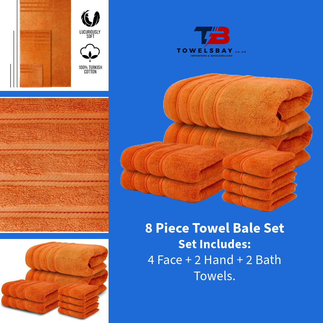 Orange 8 Piece Towels Bale Set Super Soft & Absorbent for Multipurpose use