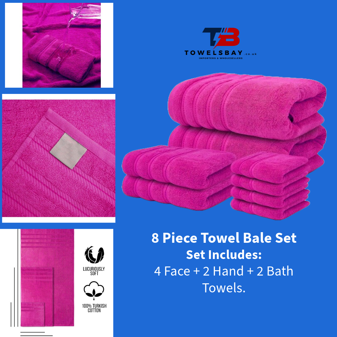 Pink 8 Piece Towels Bale Set Super Soft & Absorbent for Multipurpose use