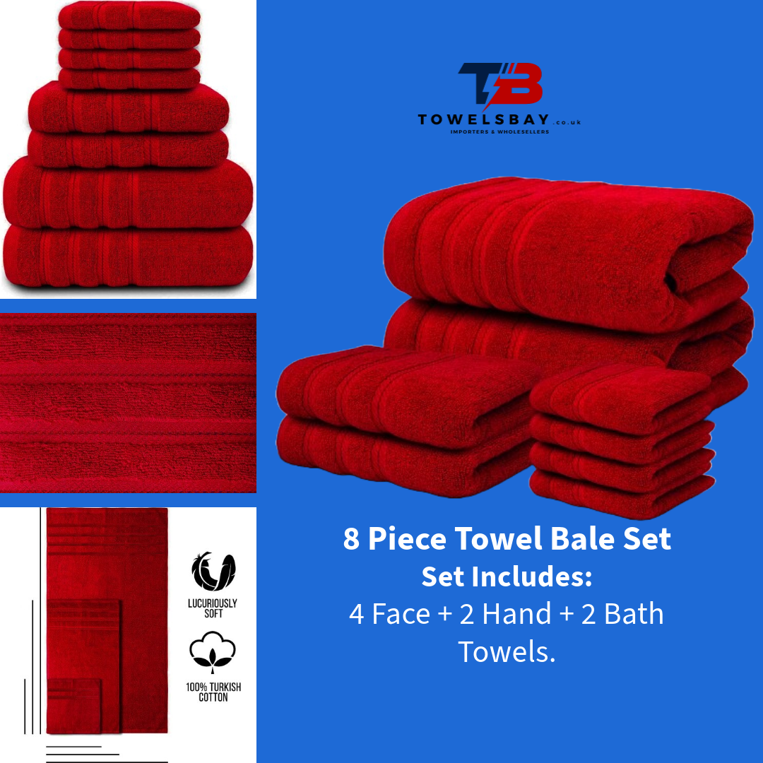 Red 8 Piece Towels Bale Set Super Soft & Absorbent for Multipurpose use