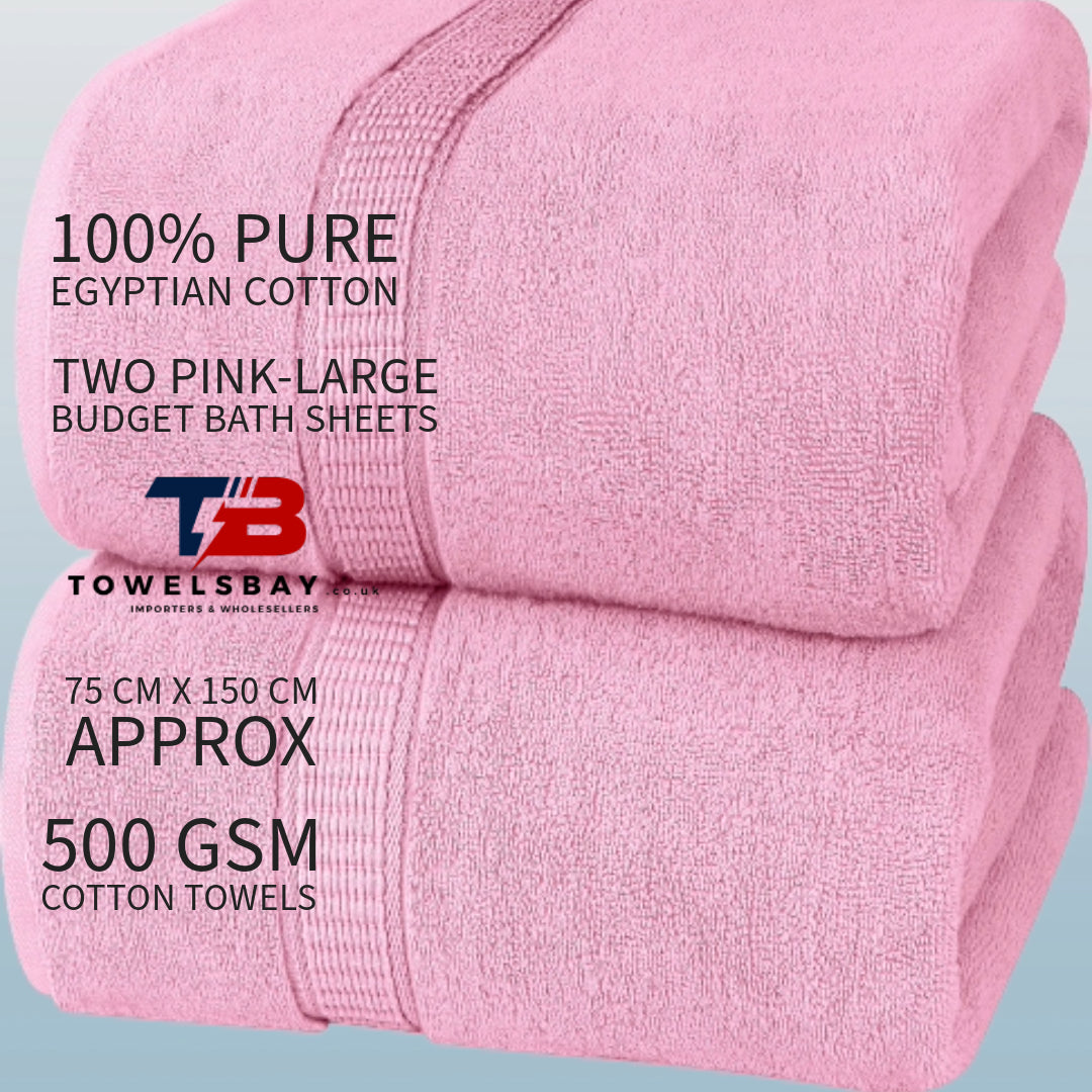 Two Pink-Large Budget Bath Sheets - UK Exclusive