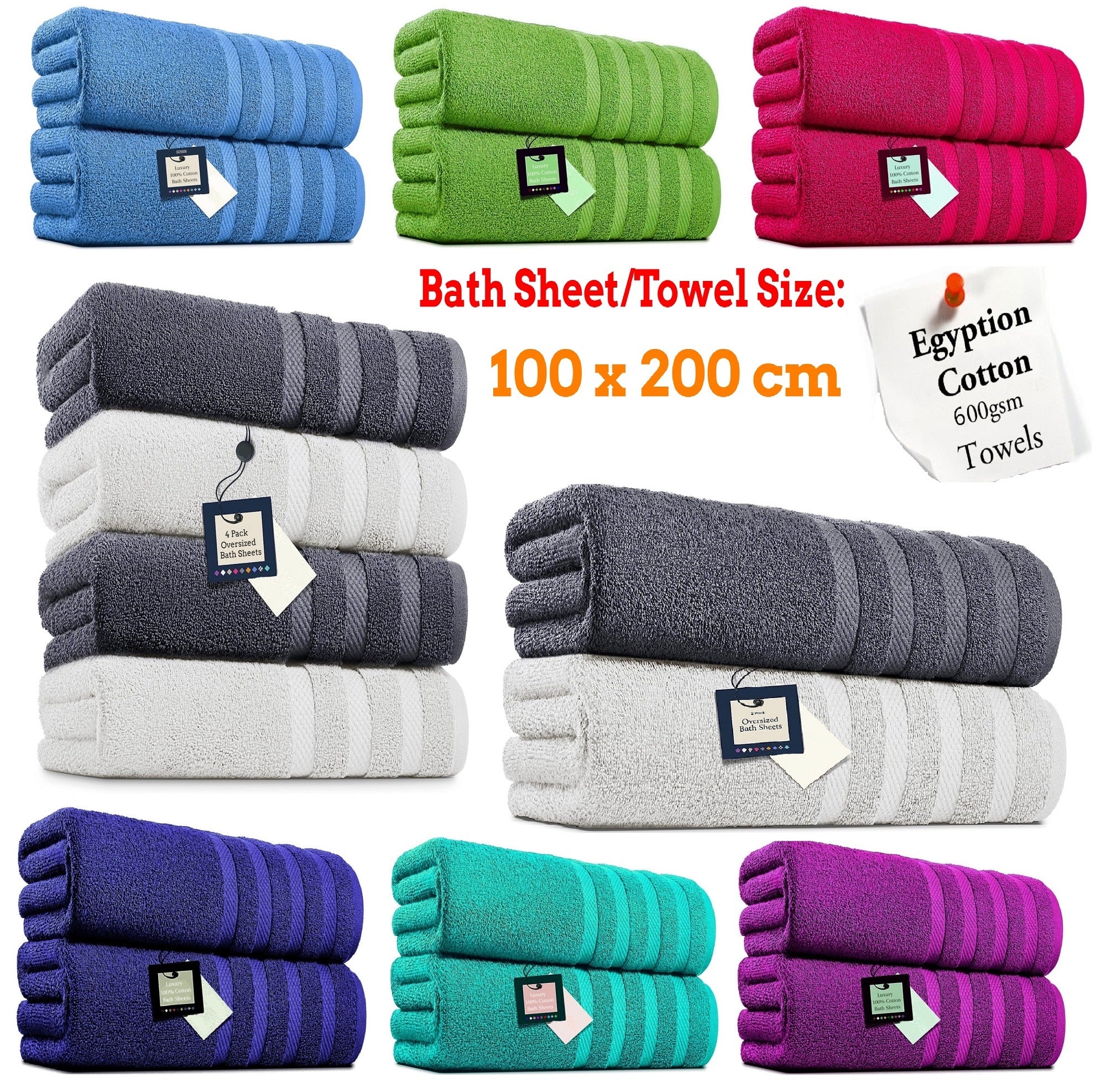 2 X Large Jumbo Bath Sheets 100% Egyptian Cotton Mega Bargain