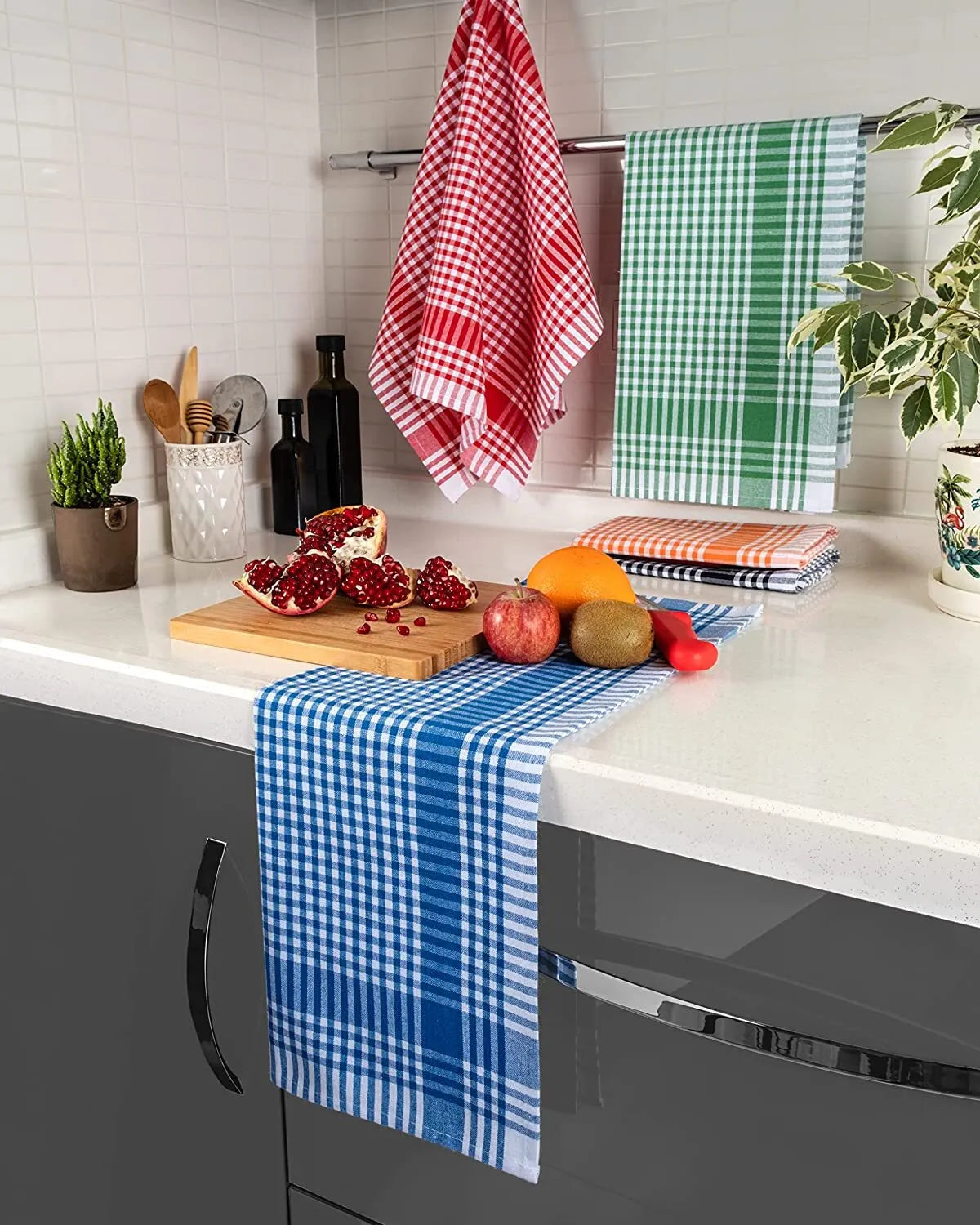 100% Cotton Terry Kitchen Towels Checkered Designed