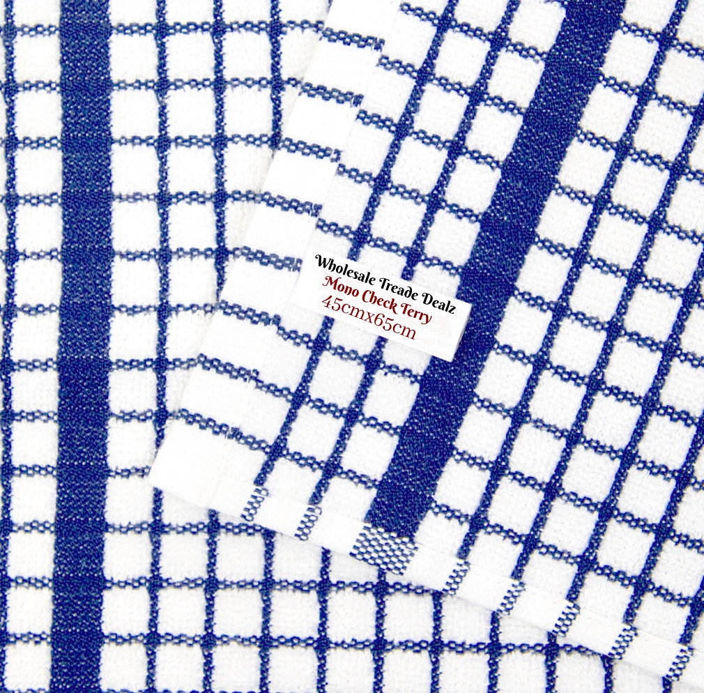 100X Extra Large Terry Tea Towels Check Design 100% Egyptian Cotton Kitchen Towels