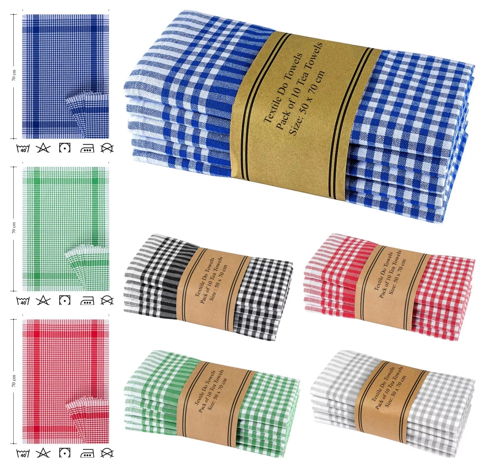 100% Cotton Terry Kitchen Towels Checkered Designed