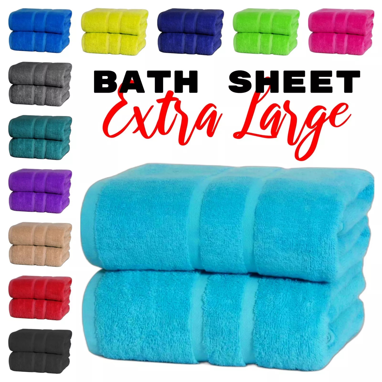 2x Luxury Extra Large Jumbo Bath Sheet Towels 100% Egyptian Cotton 600GSM Towels 100 x 200cm