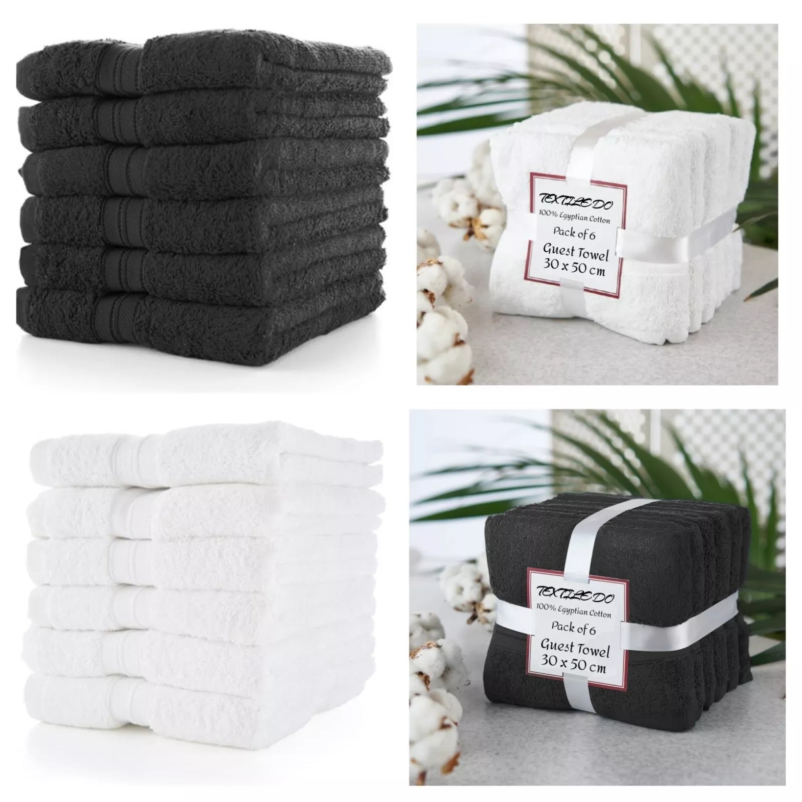 6x Guest Towel 100% Egyptian Cotton 30x50cm Hand Wash Luxury Towels