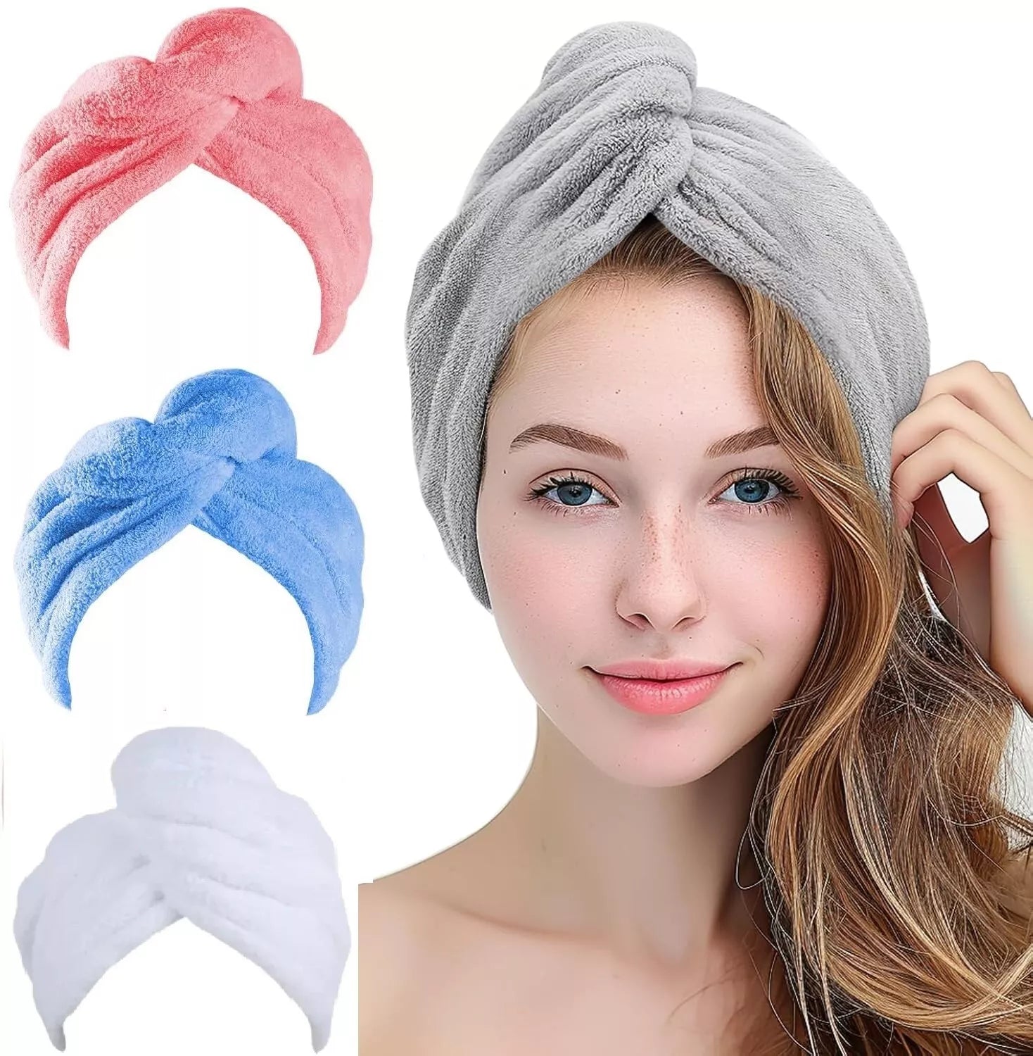 HAIR TOWEL WRAP 3 PACK HAIR TOWEL TURBAN TURBINE COTTON SHOWER HAT CAP QUICK DRY