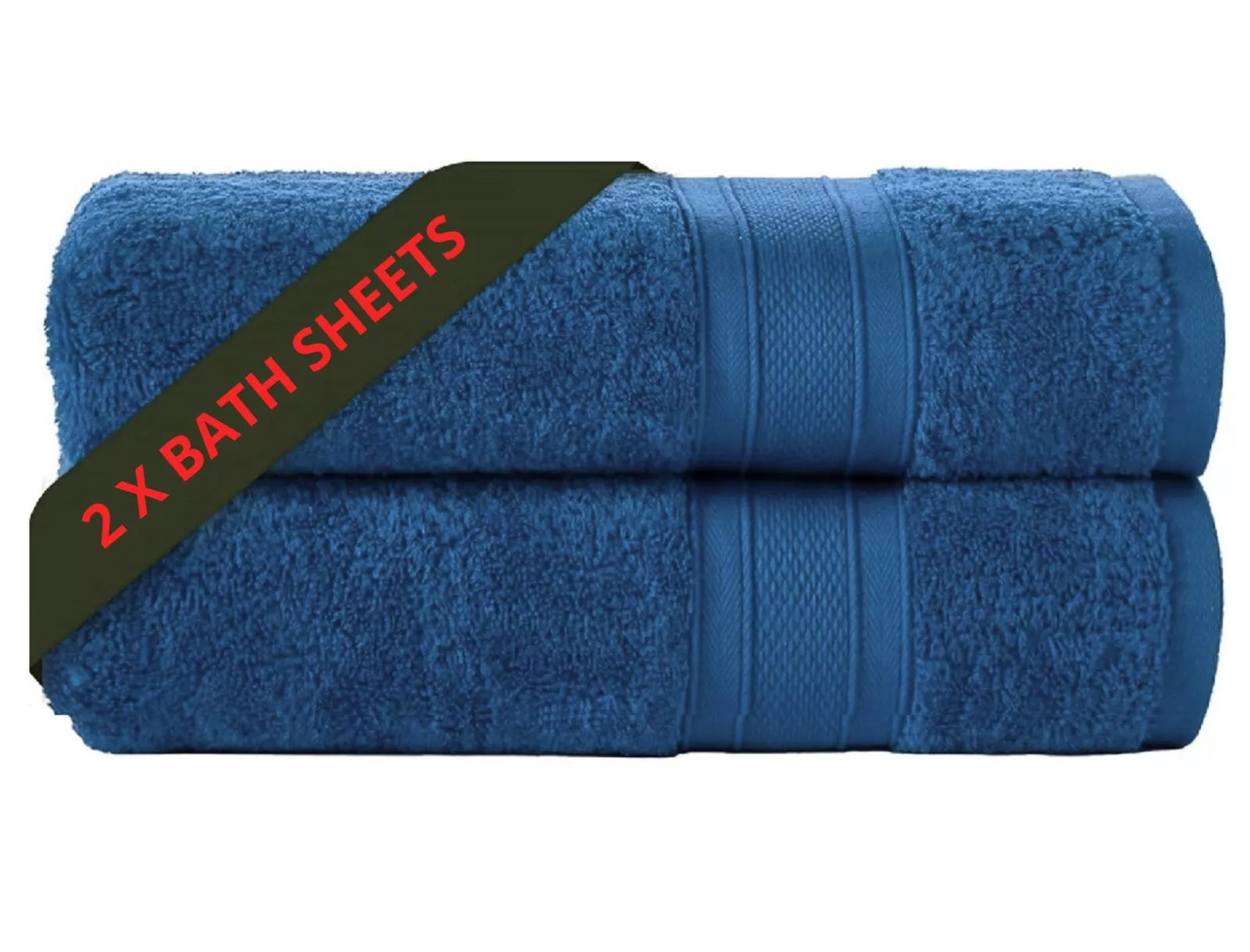 Two-Large Jumbo Budget Bath Sheets - Pure Egyptian Cotton 500 GSM