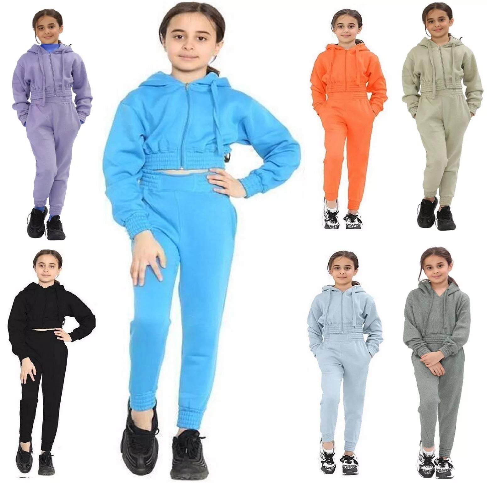 Kids Girls Tracksuit Hoodie, Kids and Teens Crop Tracksuit Set Casual