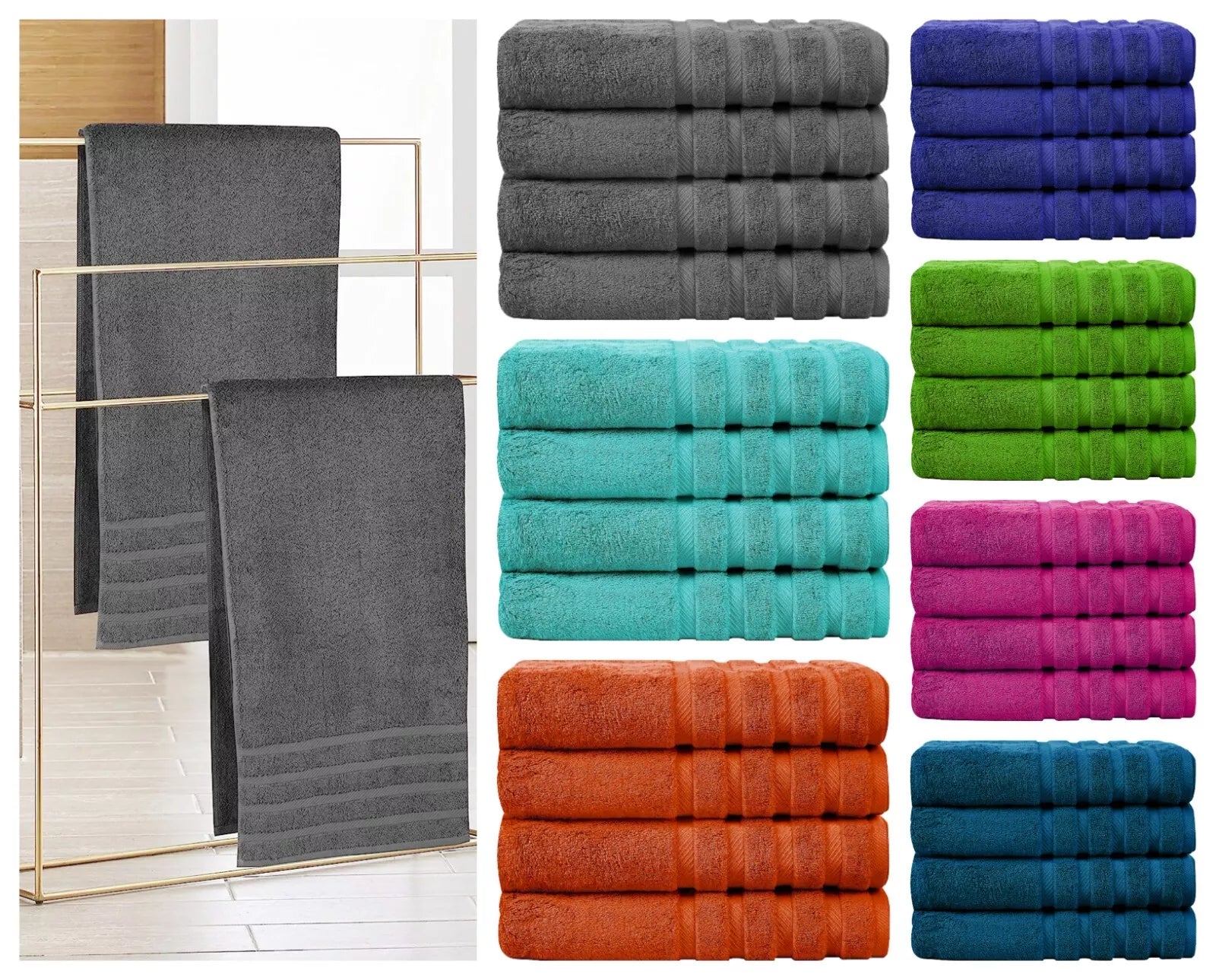 Pack of 4 - XL Giant Bath Towels, 100% Egyptian Cotton, 85 x 165 cm