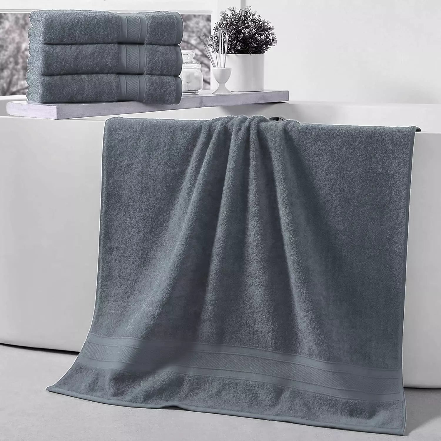 Two-Large Jumbo Budget Bath Sheets 75 cm x 150 cm- Pure Egyptian SheetsCotton 500 GSM - Towelsbay