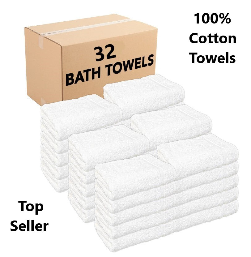 Box of 32 Luxury Soft White Bath Towels Egyptian Cotton Hotel Quality